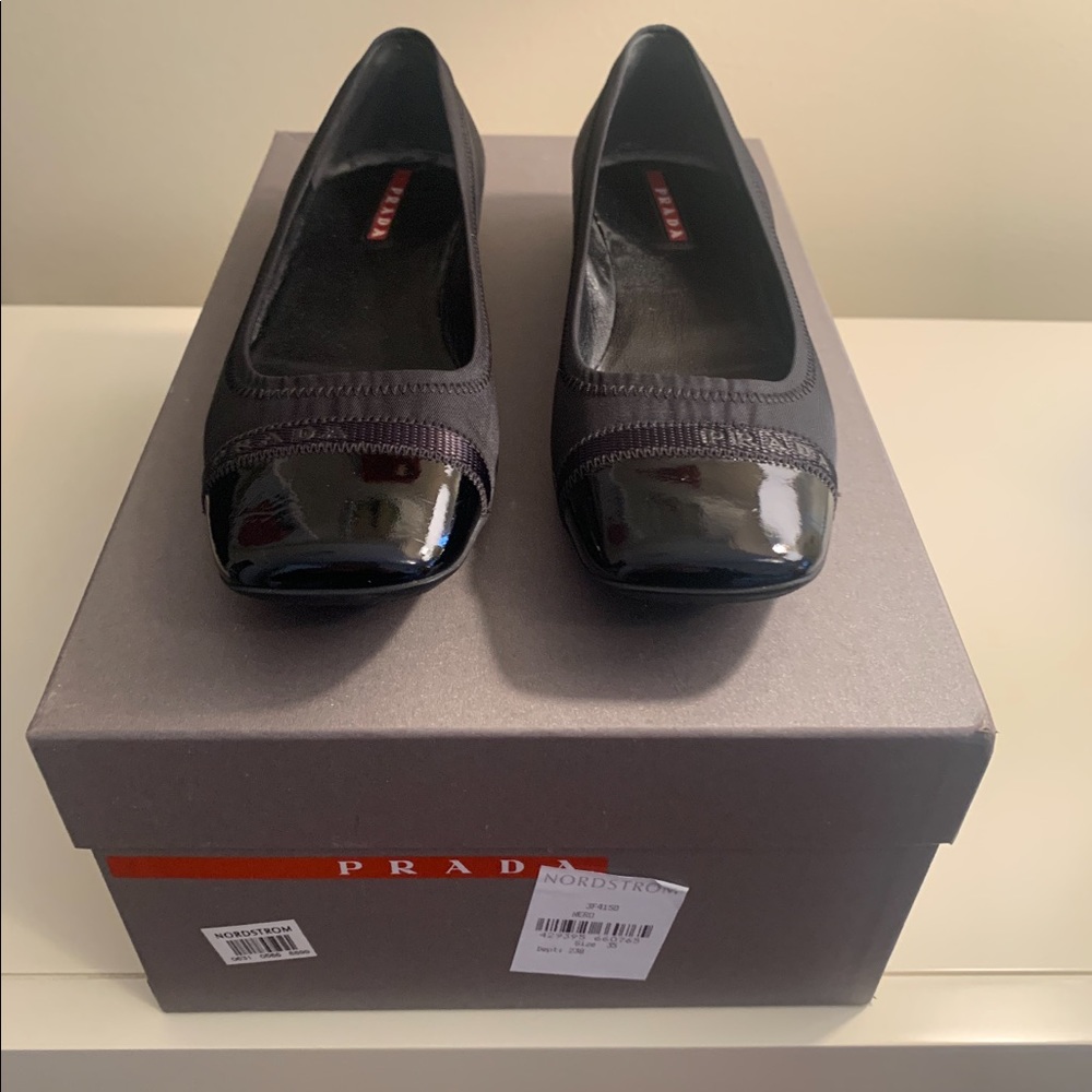 Prada Black Patent Toe Flats